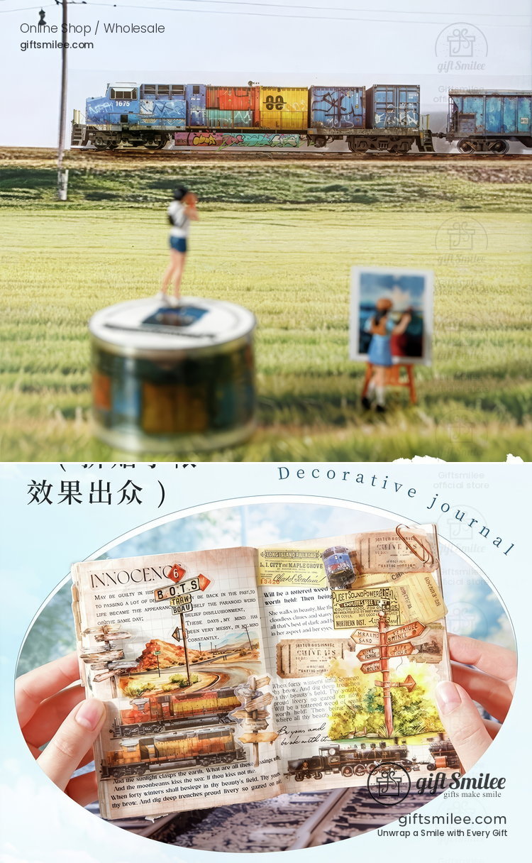 Clear Pet Vintage Railway Prints Decorative Tape | KS-RT-1784