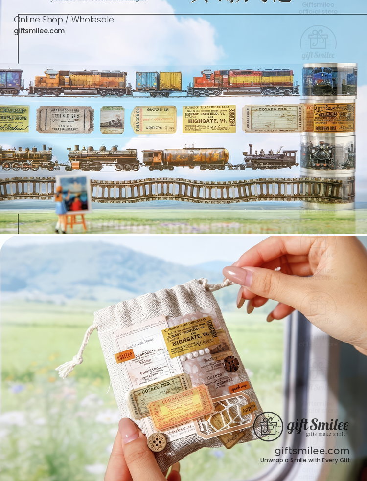 Clear Pet Vintage Railway Prints Decorative Tape | KS-RT-1784