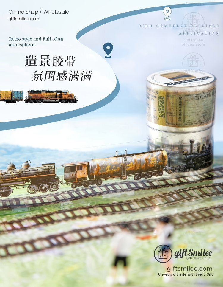 Clear Pet Vintage Railway Prints Decorative Tape | KS-RT-1784