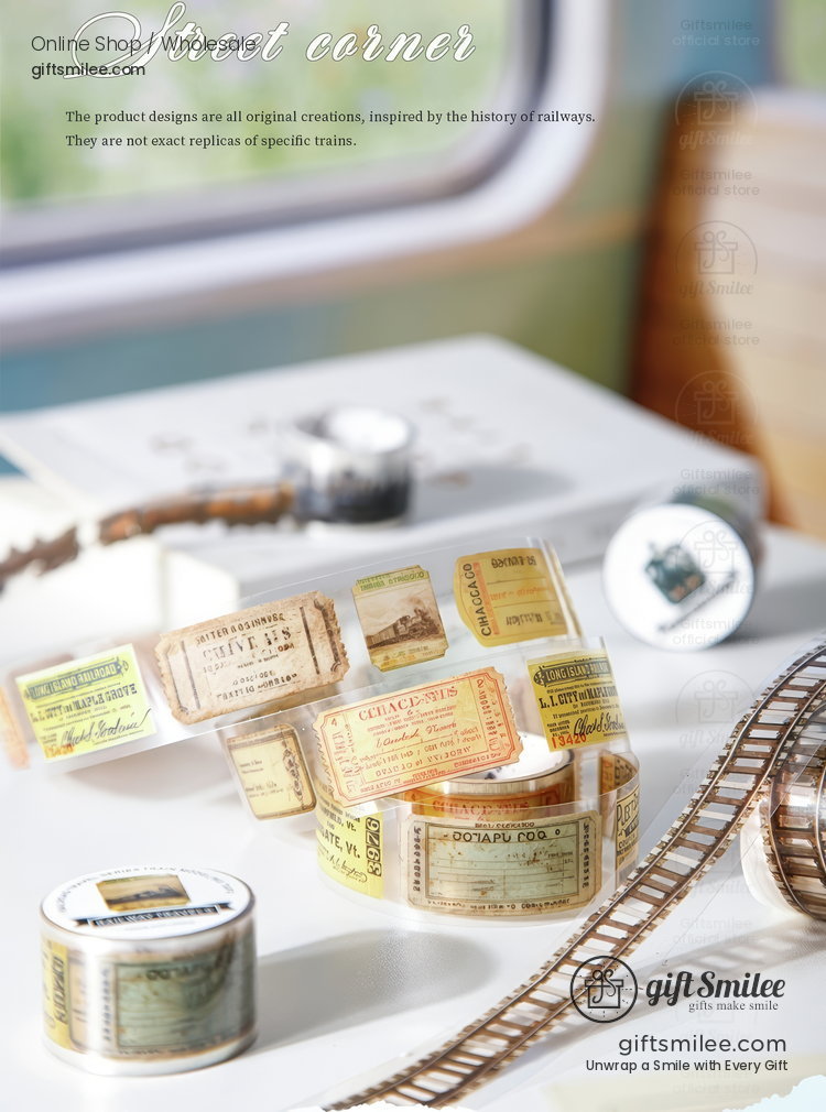 Clear Pet Vintage Railway Prints Decorative Tape | KS-RT-1784
