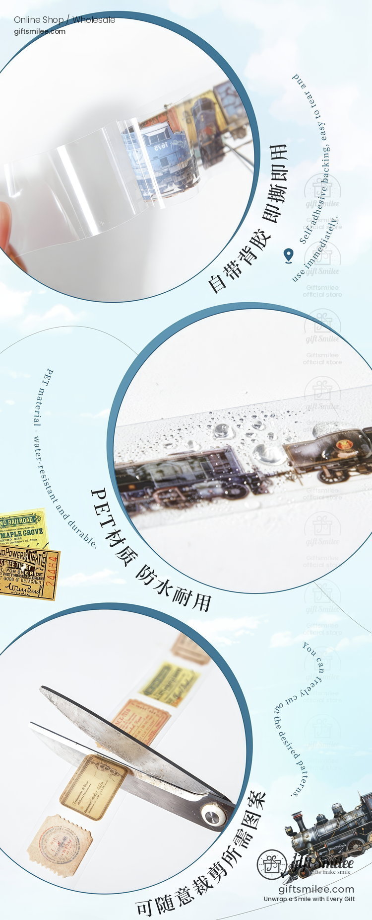 Clear Pet Vintage Railway Prints Decorative Tape | KS-RT-1784