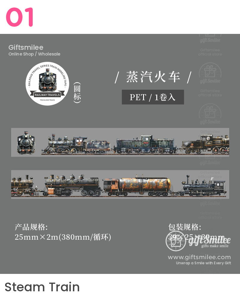 Clear Pet Vintage Railway Prints Decorative Tape | KS-RT-1784