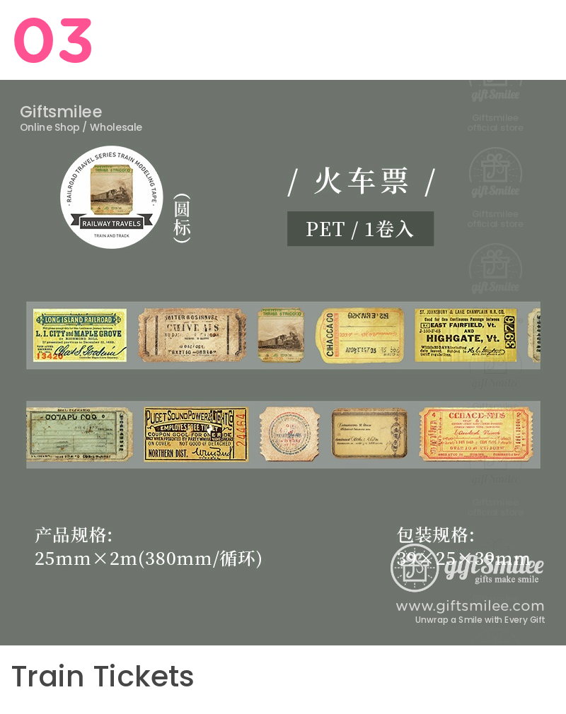 Clear Pet Vintage Railway Prints Decorative Tape | KS-RT-1784