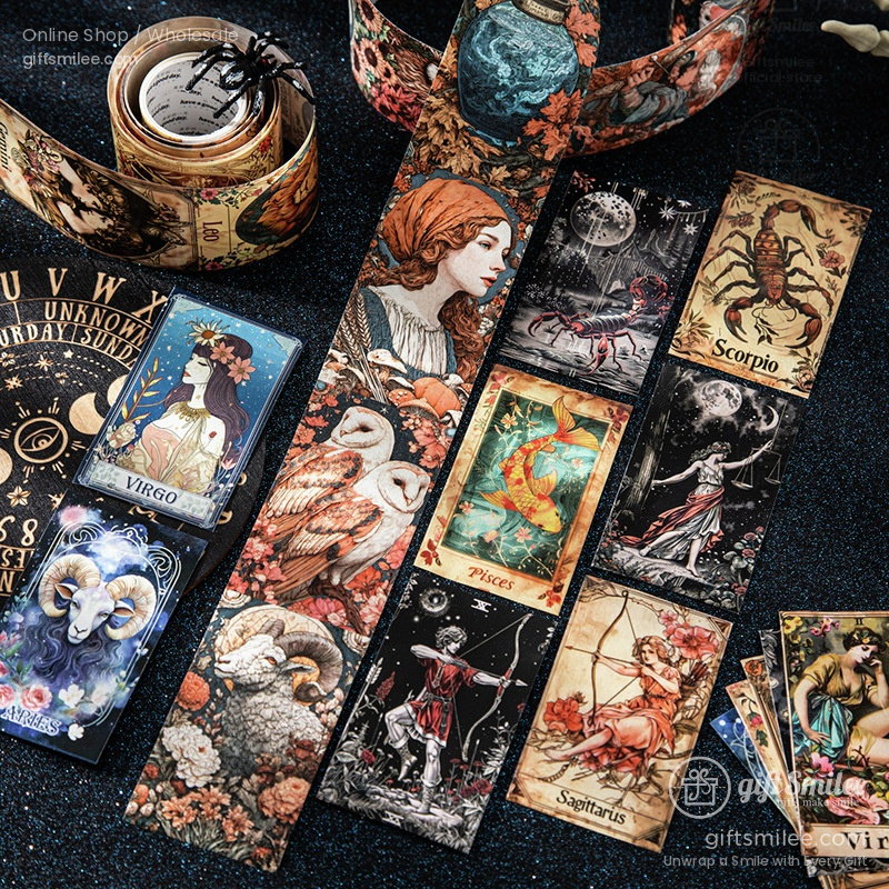 Vintage Zodiac Illustrations 5Cm Wide Die‑Cut Panels Decorative Washi Tape | KS-RT-1788
