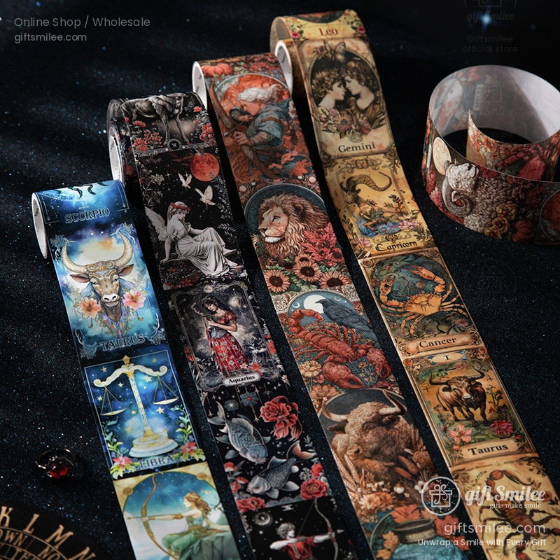 Vintage Zodiac Illustrations 5Cm Wide Die‑Cut Panels Decorative Washi Tape | KS-RT-1788
