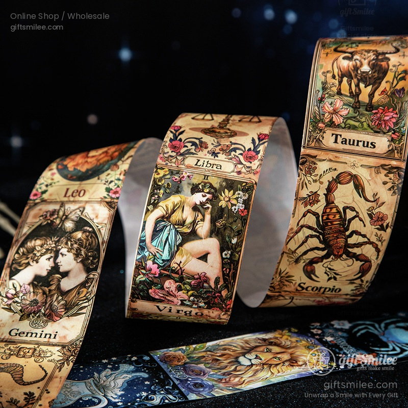 Vintage Zodiac Illustrations 5Cm Wide Die‑Cut Panels Decorative Washi Tape | KS-RT-1788