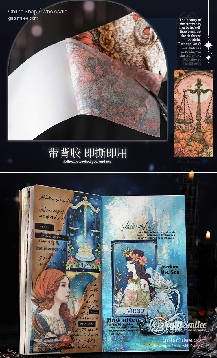 Vintage Zodiac Illustrations 5Cm Wide Die‑Cut Panels Decorative Washi Tape | KS-RT-1788