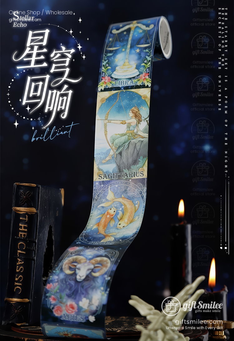 Vintage Zodiac Illustrations 5Cm Wide Die‑Cut Panels Decorative Washi Tape | KS-RT-1788