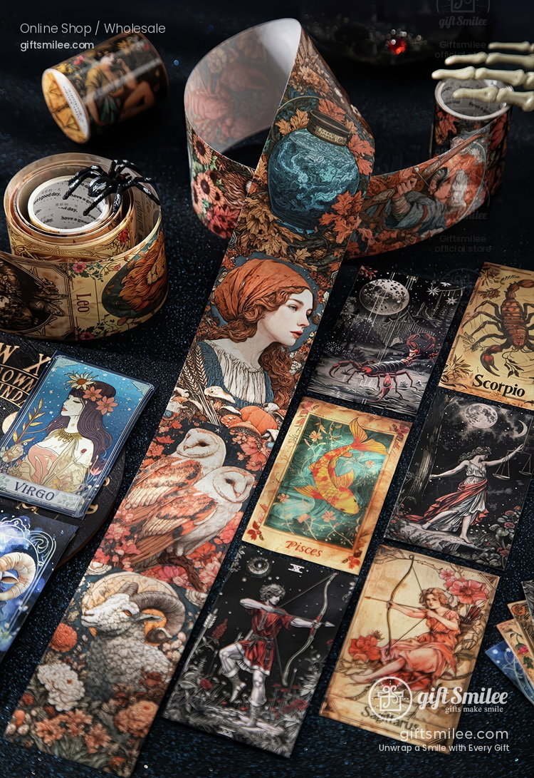 Vintage Zodiac Illustrations 5Cm Wide Die‑Cut Panels Decorative Washi Tape | KS-RT-1788