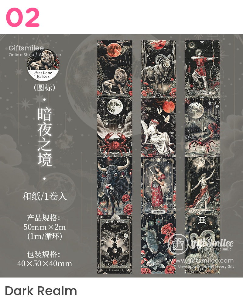 Vintage Zodiac Illustrations 5Cm Wide Die‑Cut Panels Decorative Washi Tape | KS-RT-1788