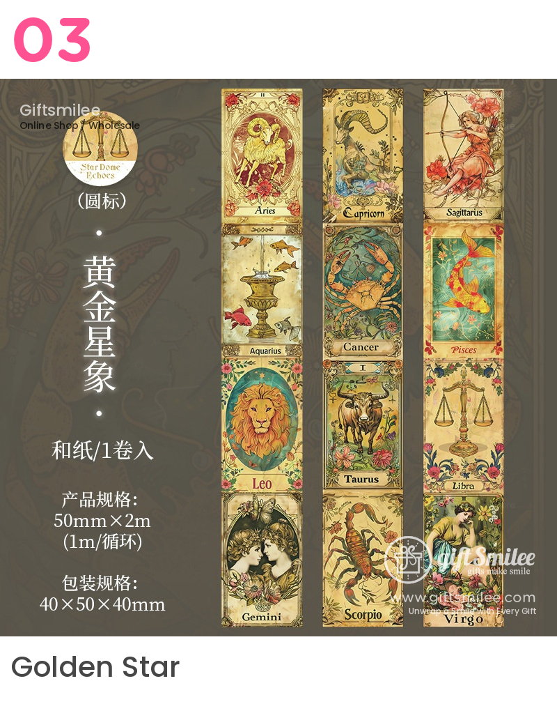 Vintage Zodiac Illustrations 5Cm Wide Die‑Cut Panels Decorative Washi Tape | KS-RT-1788