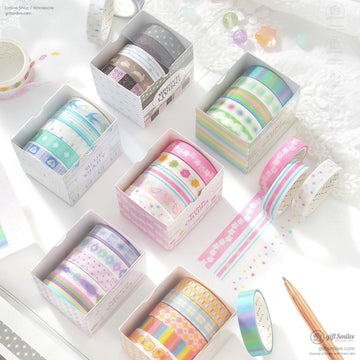Glitter Pastel Printed 10Mm×2M 5-Roll Washi Tape Set | KS-RT-1801