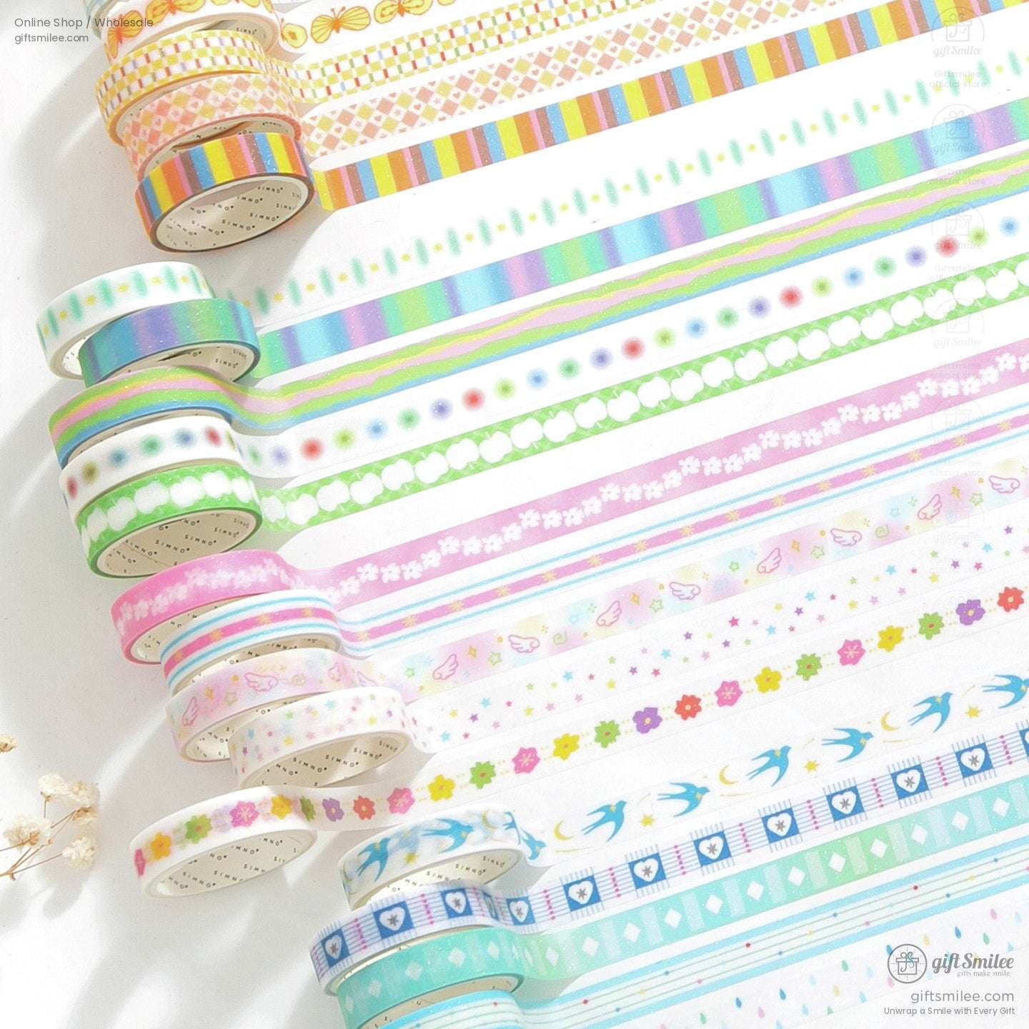 Glitter Pastel Printed 10Mm×2M 5-Roll Washi Tape Set | KS-RT-1801