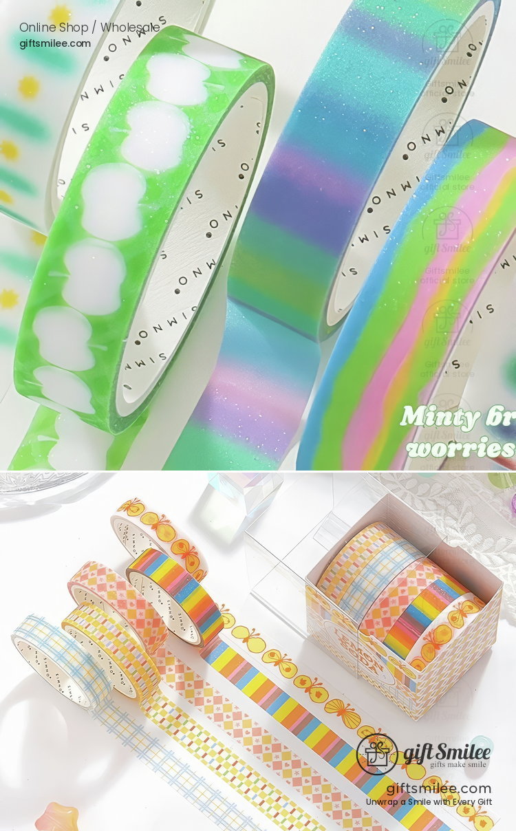Glitter Pastel Printed 10Mm×2M 5-Roll Washi Tape Set | KS-RT-1801