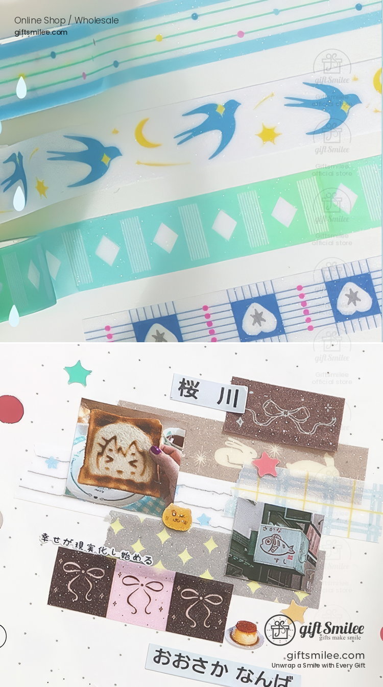 Glitter Pastel Printed 10Mm×2M 5-Roll Washi Tape Set | KS-RT-1801