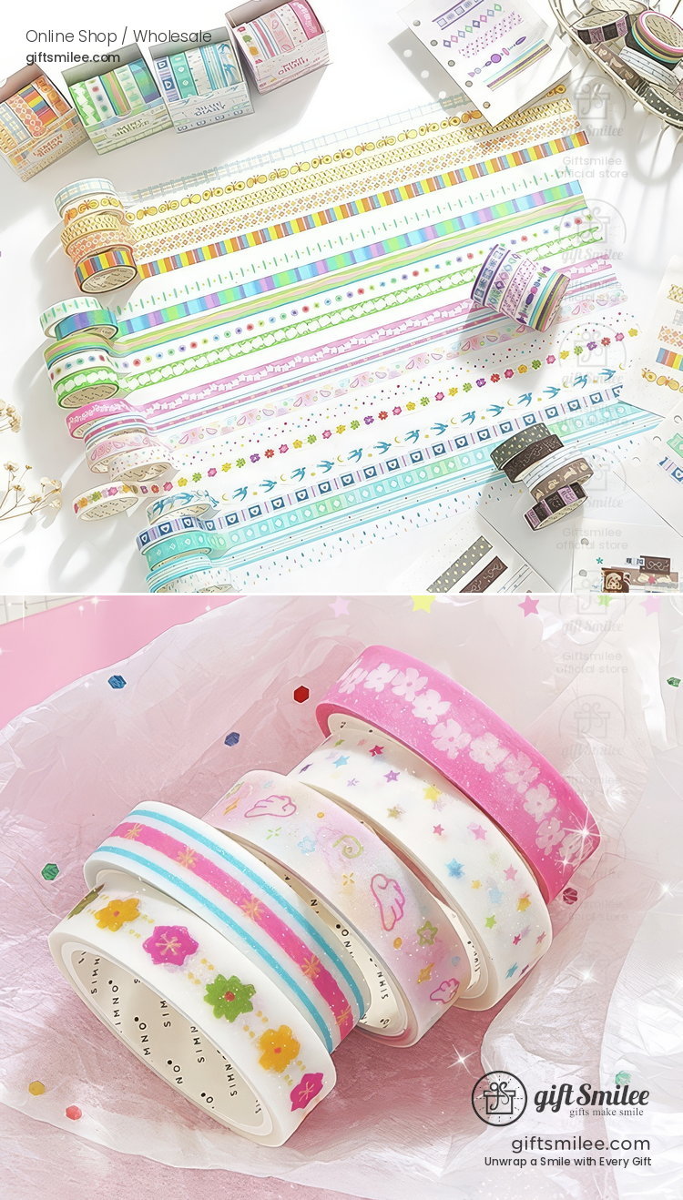 Glitter Pastel Printed 10Mm×2M 5-Roll Washi Tape Set | KS-RT-1801