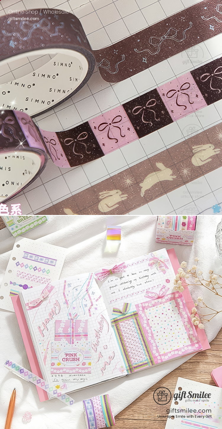 Glitter Pastel Printed 10Mm×2M 5-Roll Washi Tape Set | KS-RT-1801