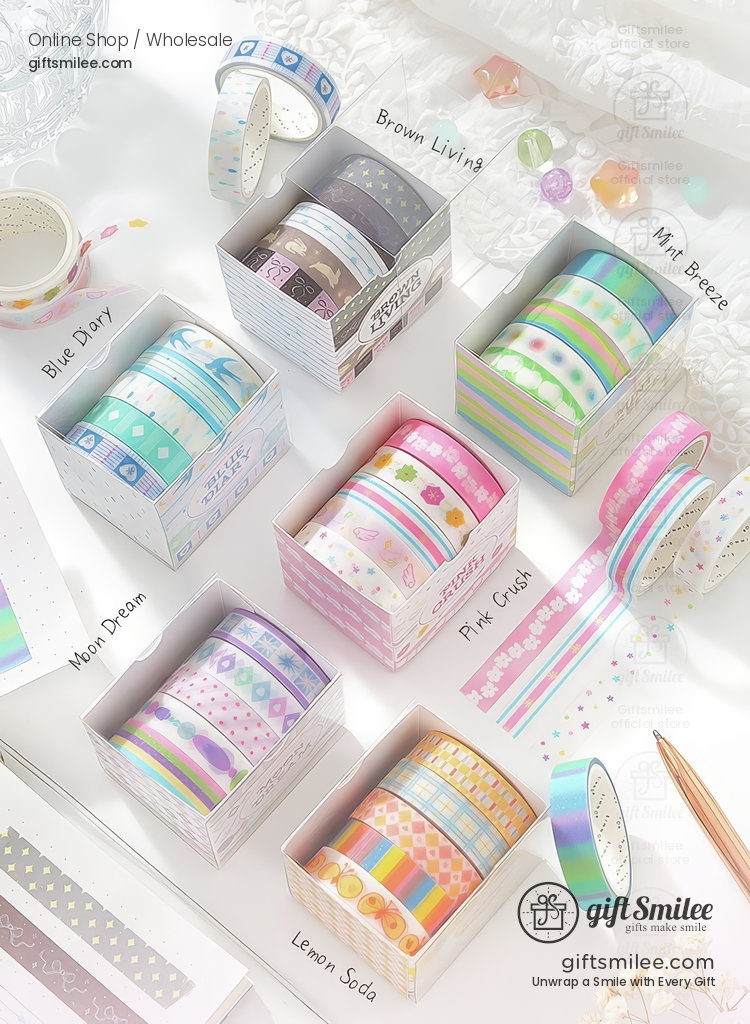 Glitter Pastel Printed 10Mm×2M 5-Roll Washi Tape Set | KS-RT-1801