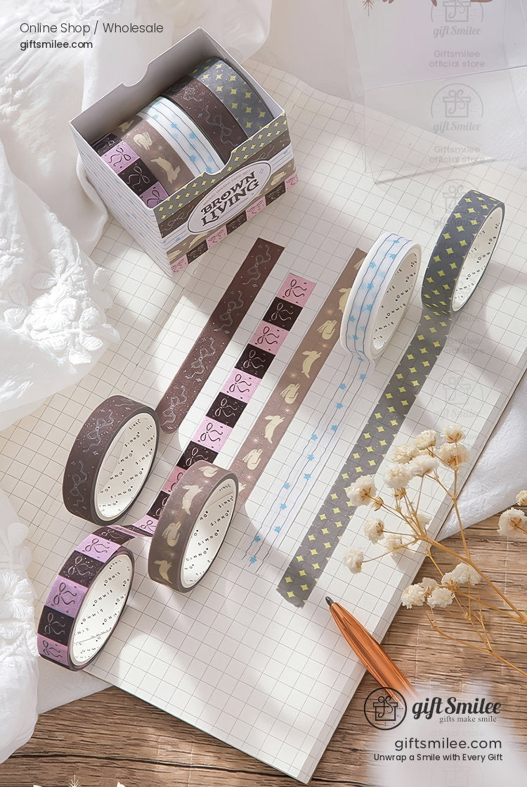 Glitter Pastel Printed 10Mm×2M 5-Roll Washi Tape Set | KS-RT-1801