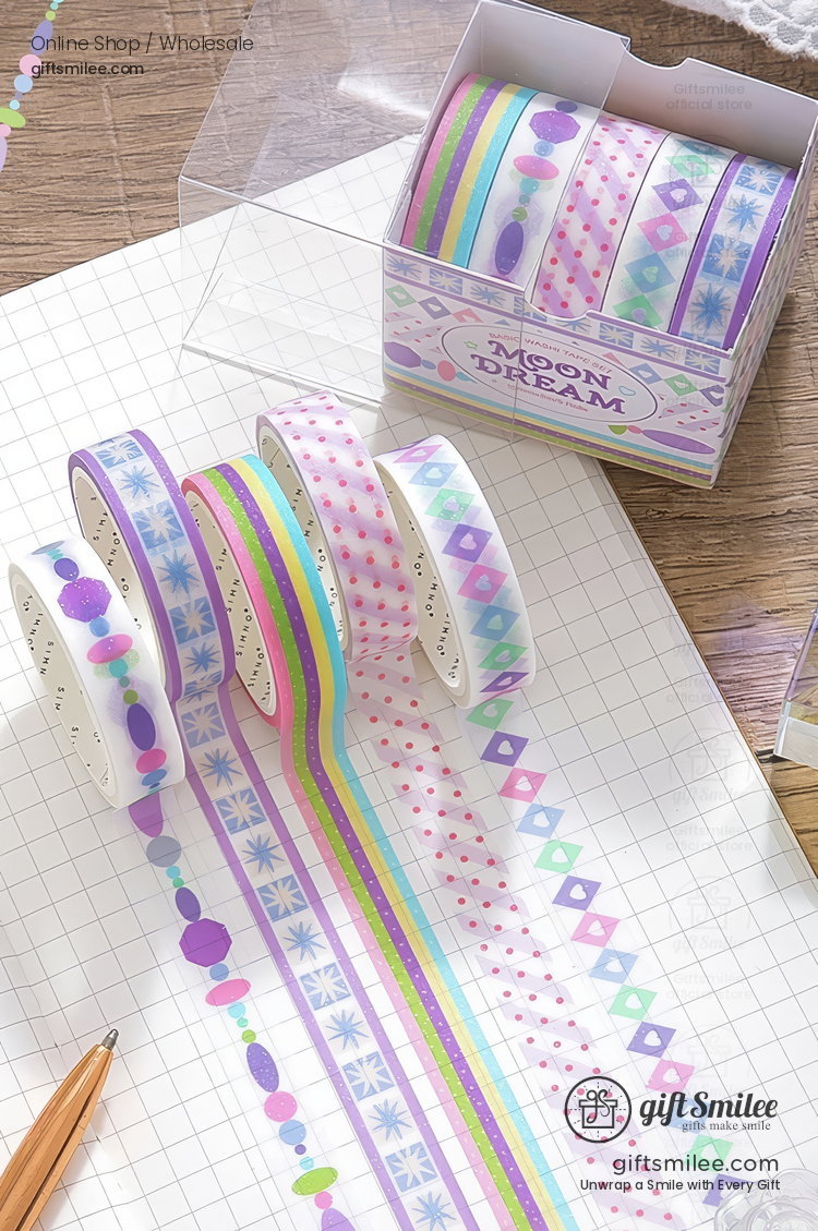 Glitter Pastel Printed 10Mm×2M 5-Roll Washi Tape Set | KS-RT-1801