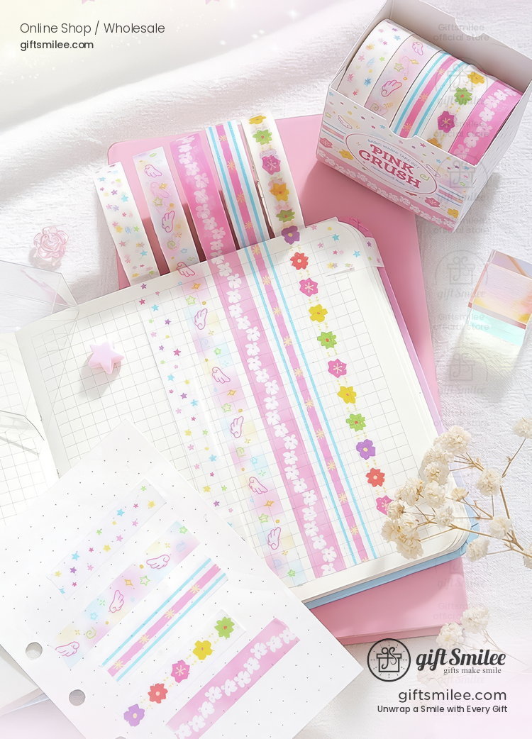 Glitter Pastel Printed 10Mm×2M 5-Roll Washi Tape Set | KS-RT-1801
