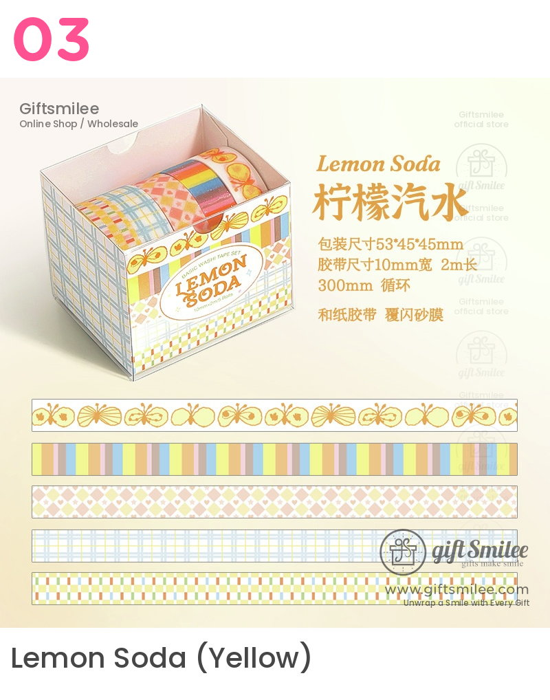 Glitter Pastel Printed 10Mm×2M 5-Roll Washi Tape Set | KS-RT-1801