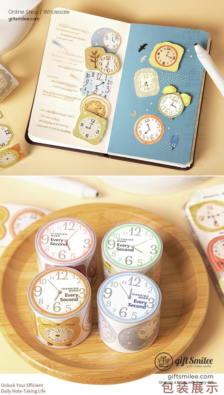 Die-Cut Watercolor Clock Pattern Decorative Tape | KS-RT-1802