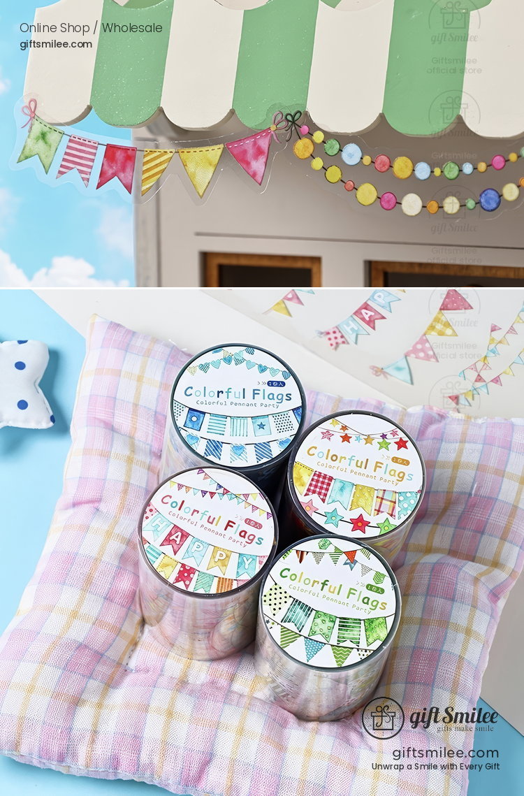 Pet Die-Cut Colorful Flag Garland Decorative Tape | KS-RT-1804