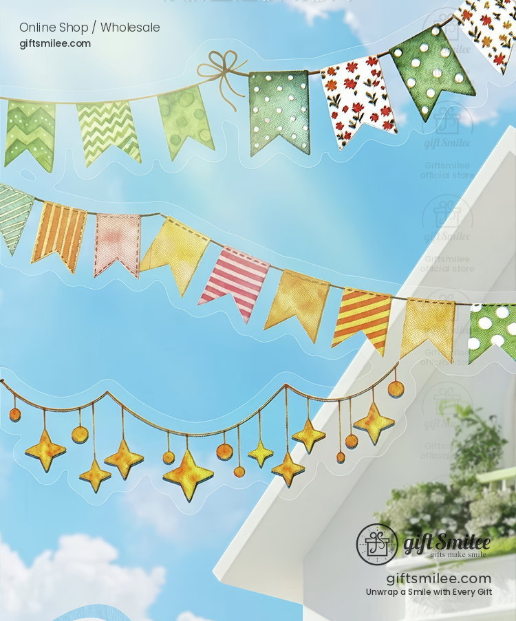 Pet Die-Cut Colorful Flag Garland Decorative Tape | KS-RT-1804