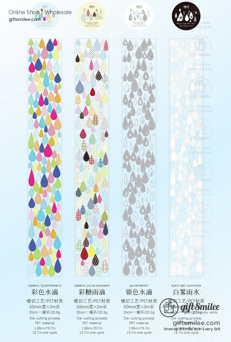 Pet Silver Foil Die-Cut Raindrops Decorative Tape | KS-RT-1805