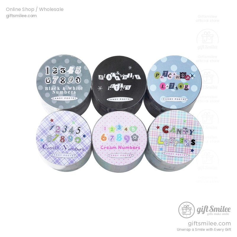 Pet White Ink Korean-Style Alphabet Number Sticker Tape | KS-RT-1806