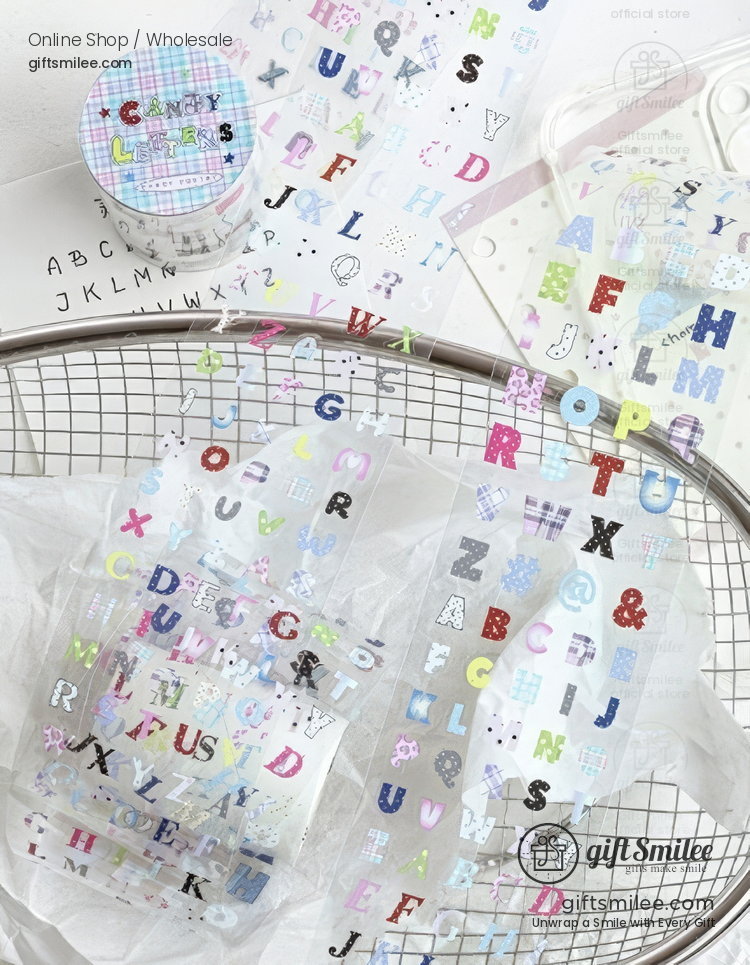 Pet White Ink Korean-Style Alphabet Number Sticker Tape | KS-RT-1806