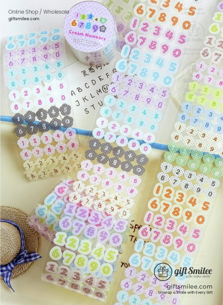 Pet White Ink Korean-Style Alphabet Number Sticker Tape | KS-RT-1806