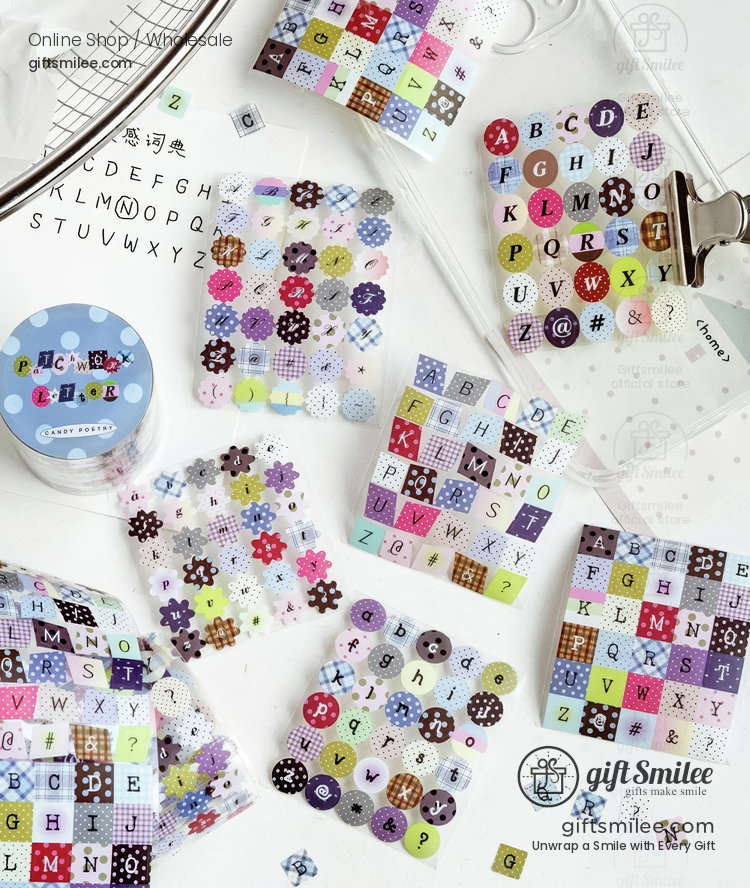 Pet White Ink Korean-Style Alphabet Number Sticker Tape | KS-RT-1806
