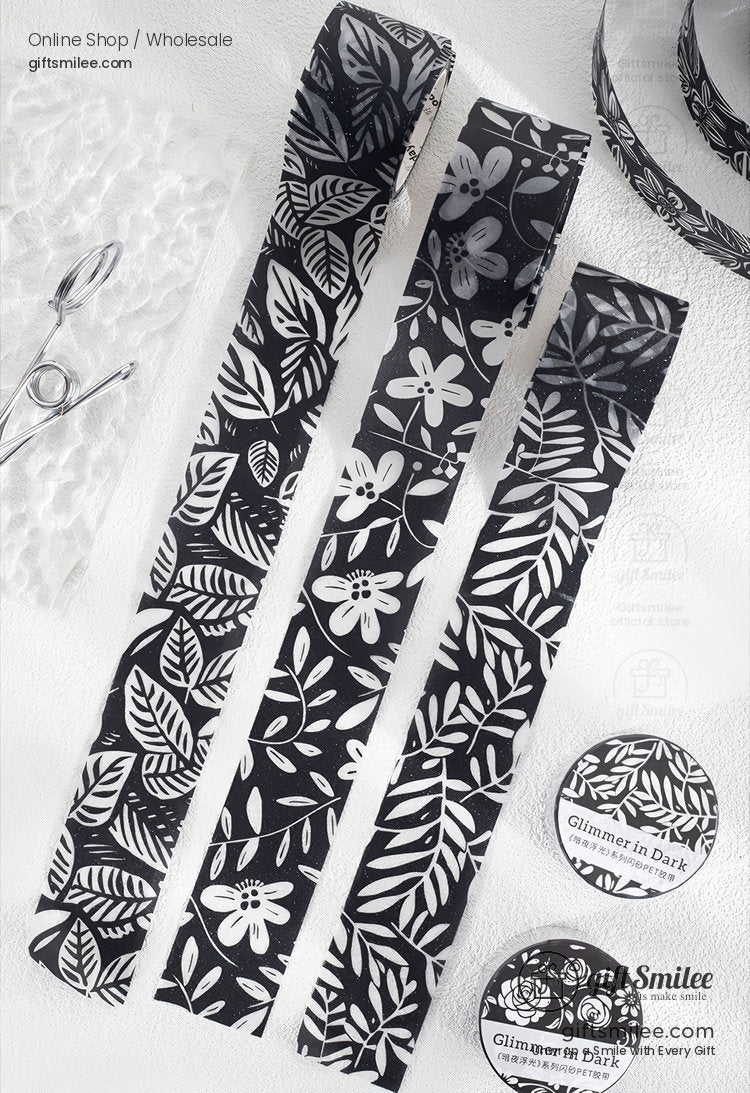 Black White Floral Glitter Pet Decorative Tape | KS-RT-1807