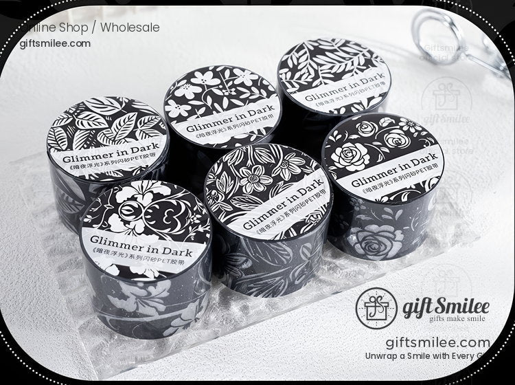 Black White Floral Glitter Pet Decorative Tape | KS-RT-1807