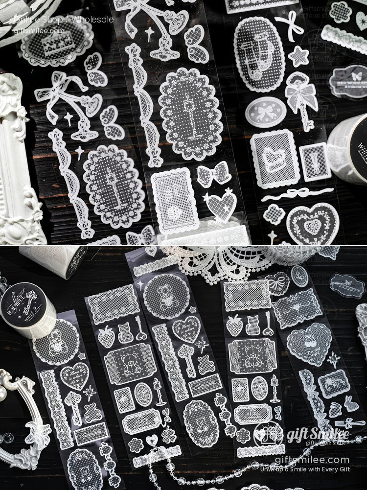 White Lace Glitter Pet Vintage Floral Decorative Tape | KS-RT-1808