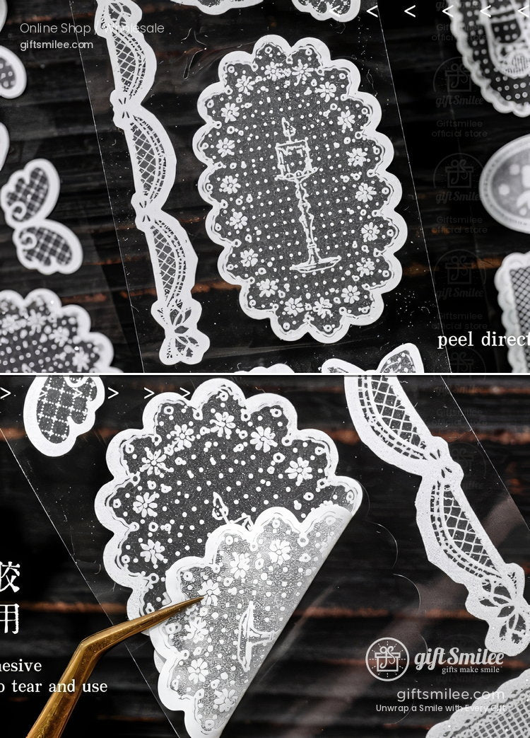 White Lace Glitter Pet Vintage Floral Decorative Tape | KS-RT-1808