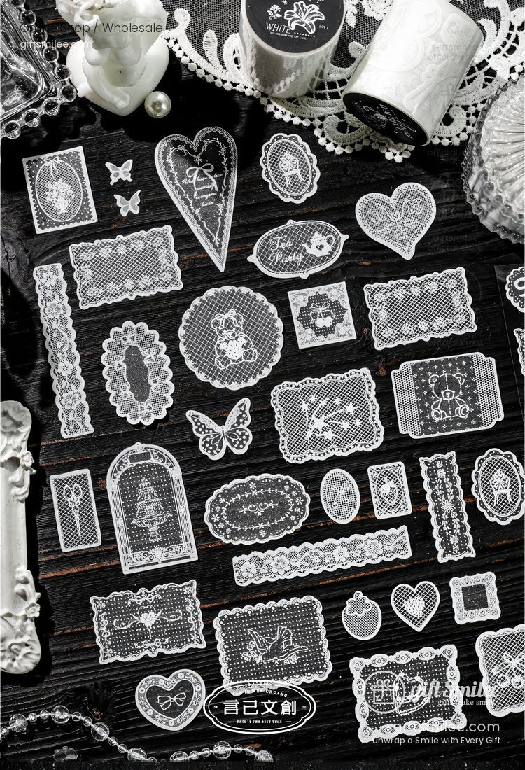 White Lace Glitter Pet Vintage Floral Decorative Tape | KS-RT-1808