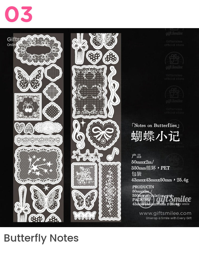 White Lace Glitter Pet Vintage Floral Decorative Tape | KS-RT-1808