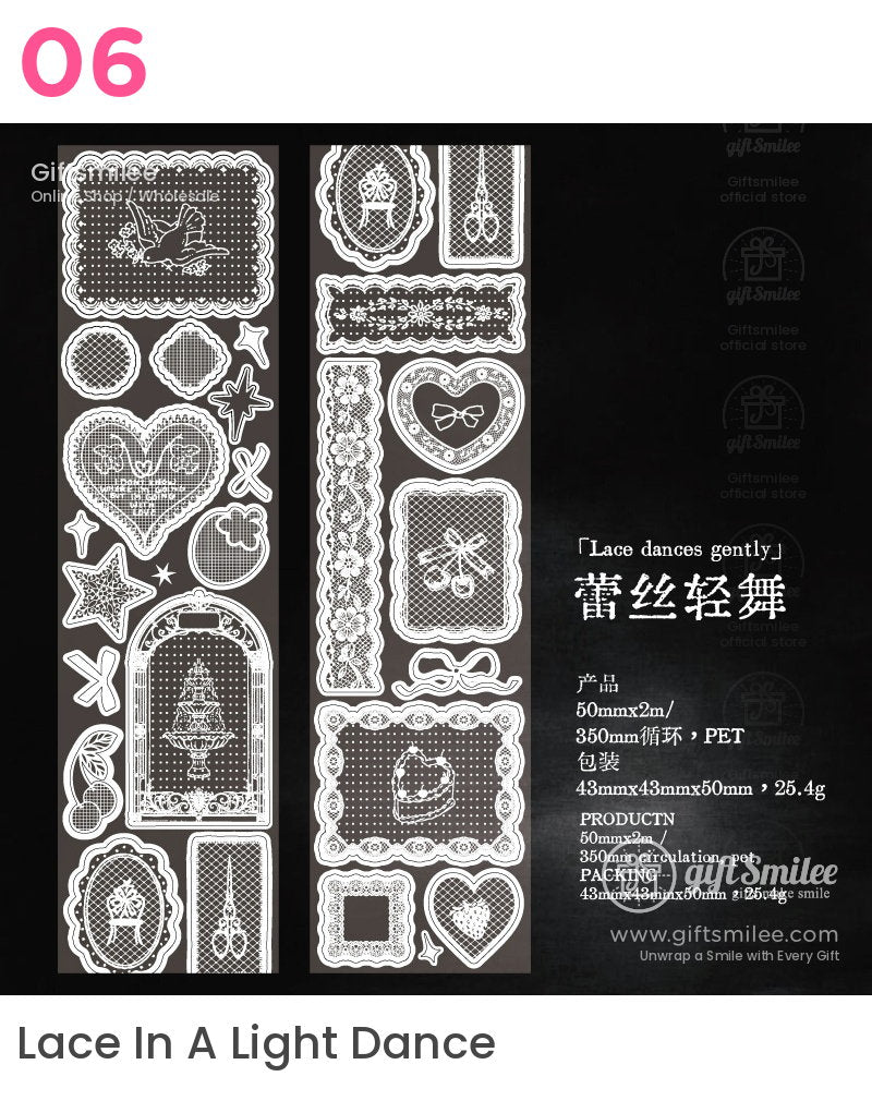 White Lace Glitter Pet Vintage Floral Decorative Tape | KS-RT-1808