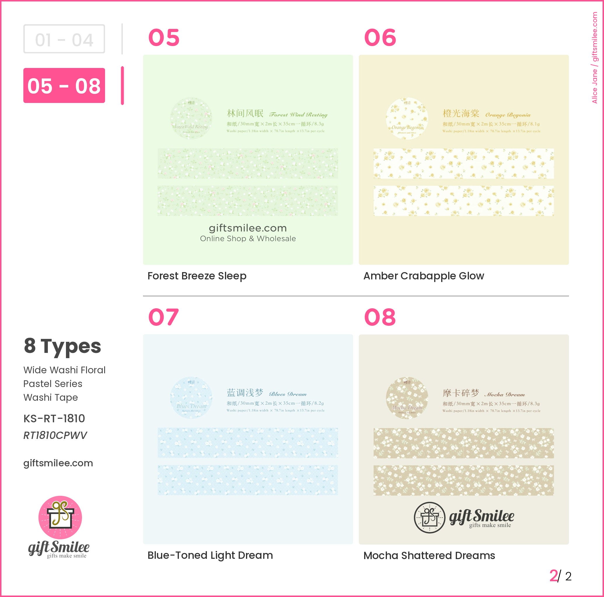 Wide Washi Floral Pastel Series Washi Tape | KS-RT-1810