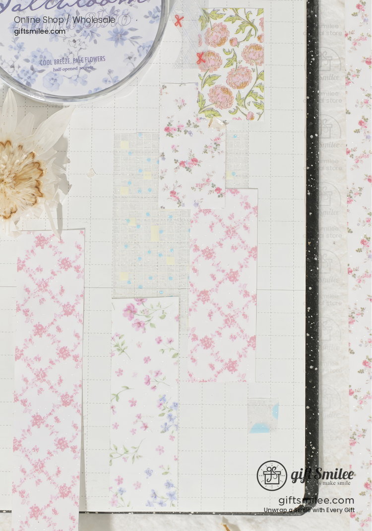 Glitter Floral Pet Translucent Wide Decorative Tape | KS-RT-1811