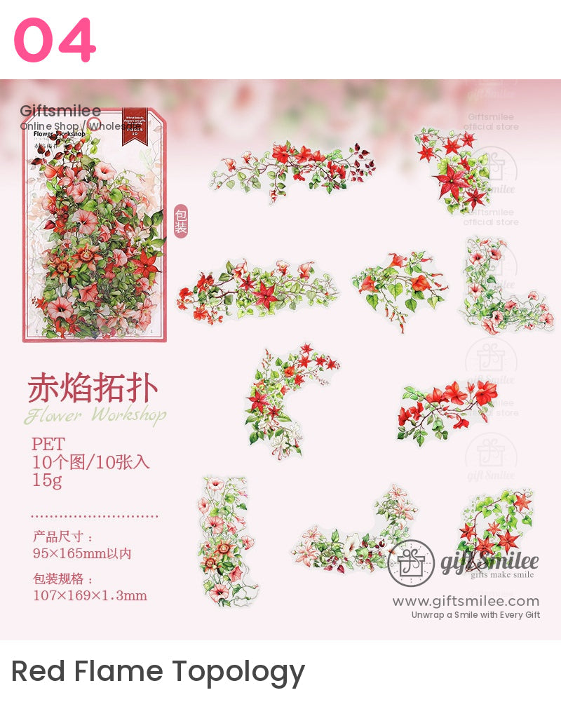 花園盛開透明貼紙包 - 花卉剪貼簿和 DIY 工藝品配件貼紙包 | 剪貼簿套件