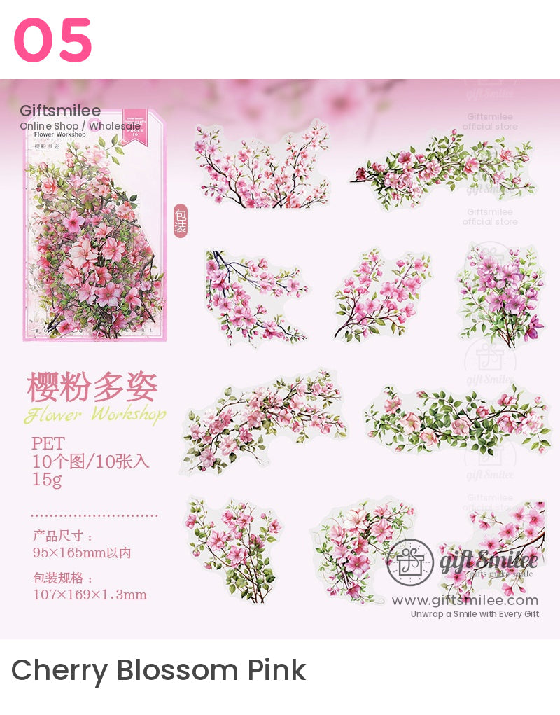 花園盛開透明貼紙包 - 花卉剪貼簿和 DIY 工藝品配件貼紙包 | 剪貼簿套件