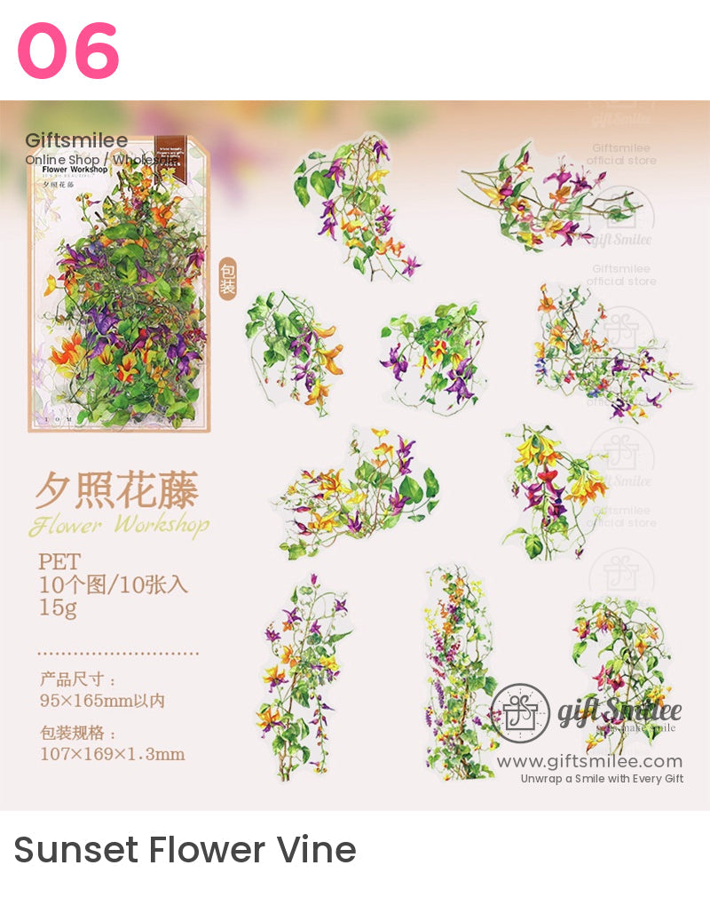 花園盛開透明貼紙包 - 花卉剪貼簿和 DIY 工藝品配件貼紙包 | 剪貼簿套件