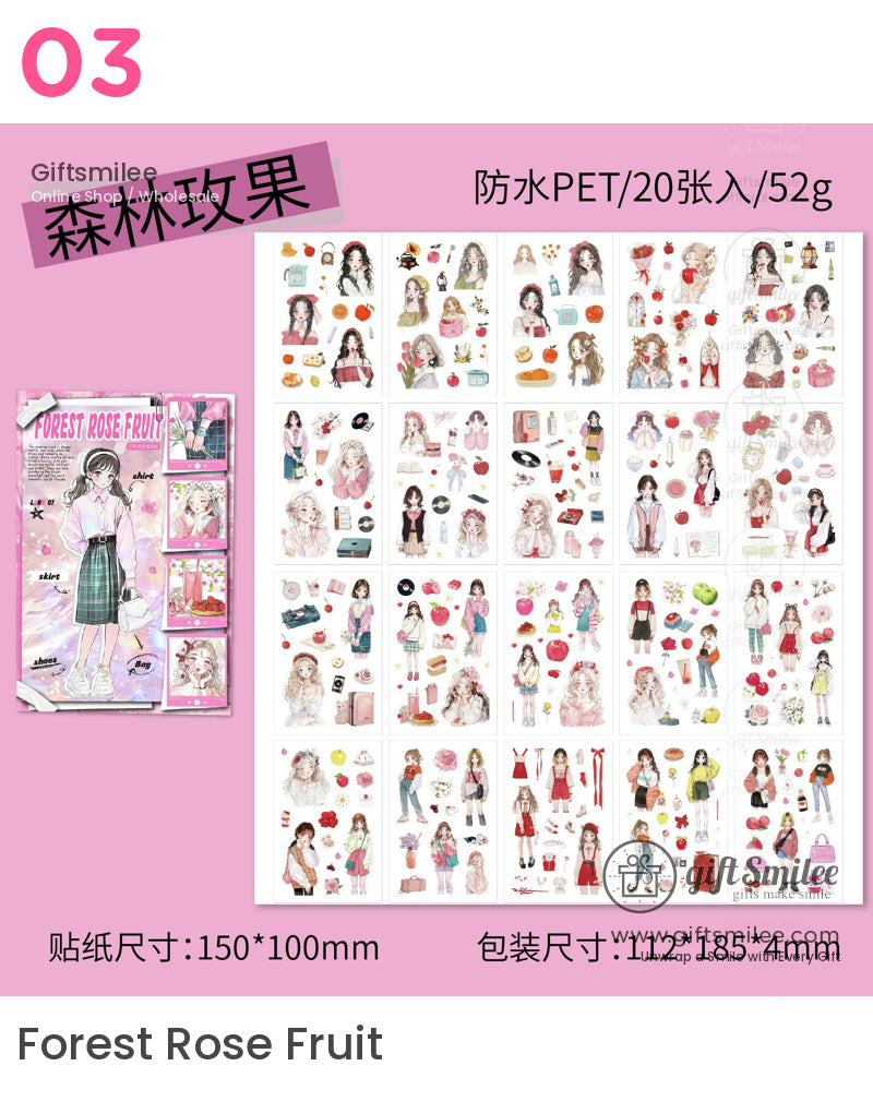 卡哇伊動漫女孩玫瑰雛菊森林與綠色荒野貼紙書 | 學生禮物