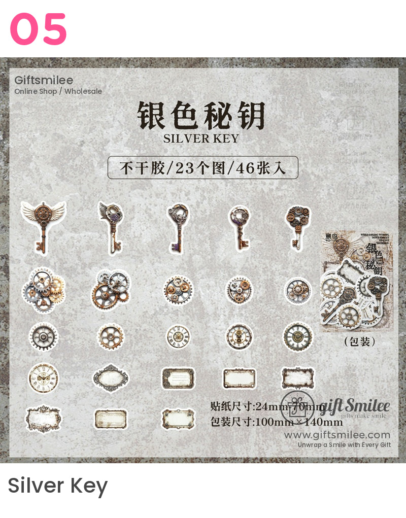 復古蒸氣龐克齒輪和時鐘貼紙包 | KS-SA-3978