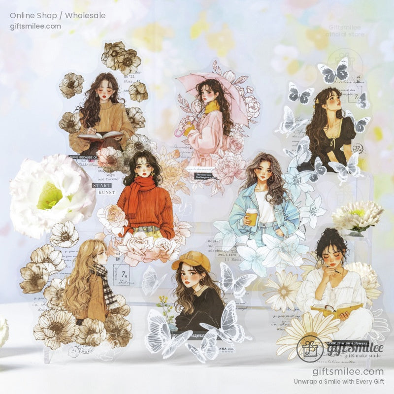 A diverse collection of artistic girls in floral and butterfly themes, ideal for planners and creative projects