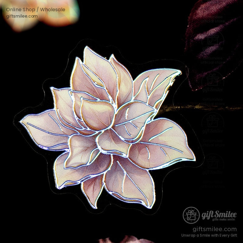 Holographic flower decal featuring a layered petal design in soft pastels